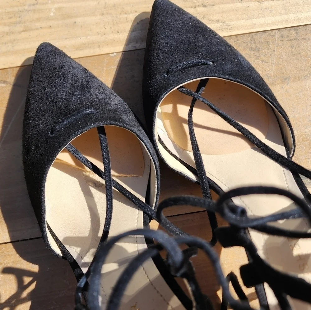 Marc Fisher Black Leather Suede Truthe Lace-up Pointed Toe Pumps Size 7.5